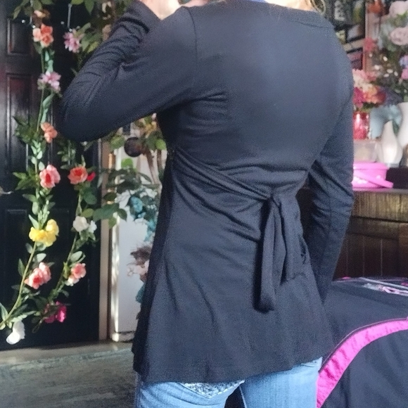 Black Long Sleeve Top with Sequin Detail - Picture 2 of 12